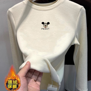 上身巨舒服磨毛德绒圆领长袖T恤女秋冬加厚保暖内搭打底洋气上衣