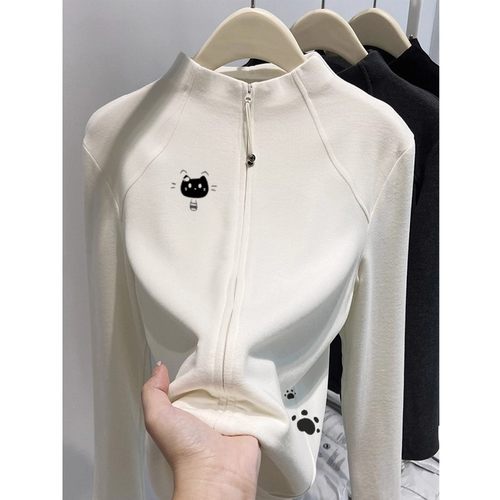 洋气磨毛德绒立领鱼骨卫衣女