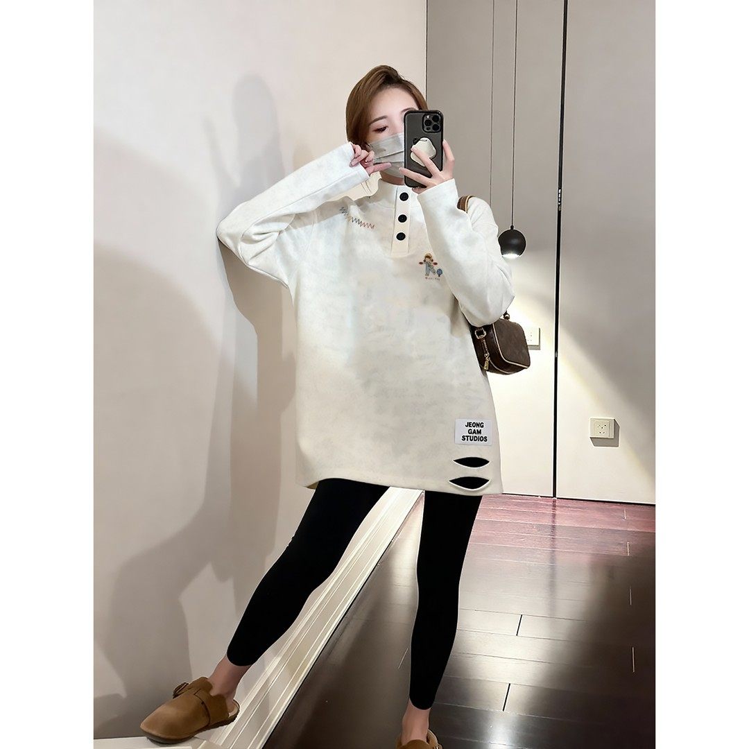 一眼心动啦！洋气德绒加厚白色打底衫t恤女保暖中长款遮屁股上衣