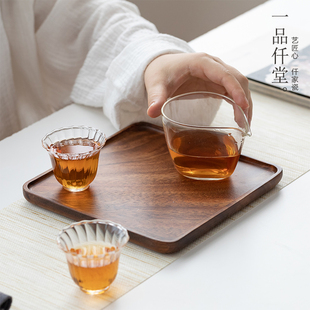 简约干泡茶盘家用胡桃实木长方形托盘功夫茶具茶杯酒店小茶台 日式