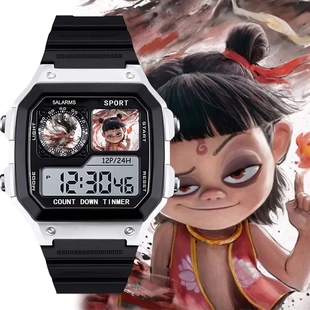 哪咤2电子手表儿童夜光运动表学生生日礼物计时闹钟防水考试秒表