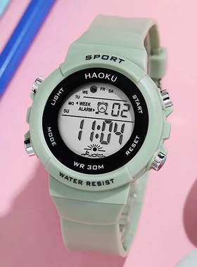 黑色电子手表男高初中学生潮流男女孩圆形防水夜光运动多功能闹钟