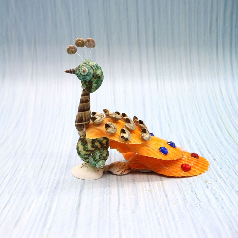 天然海螺贝壳粘制孔雀餐饮摆盘工艺品手工制作diy材料橘色扇贝