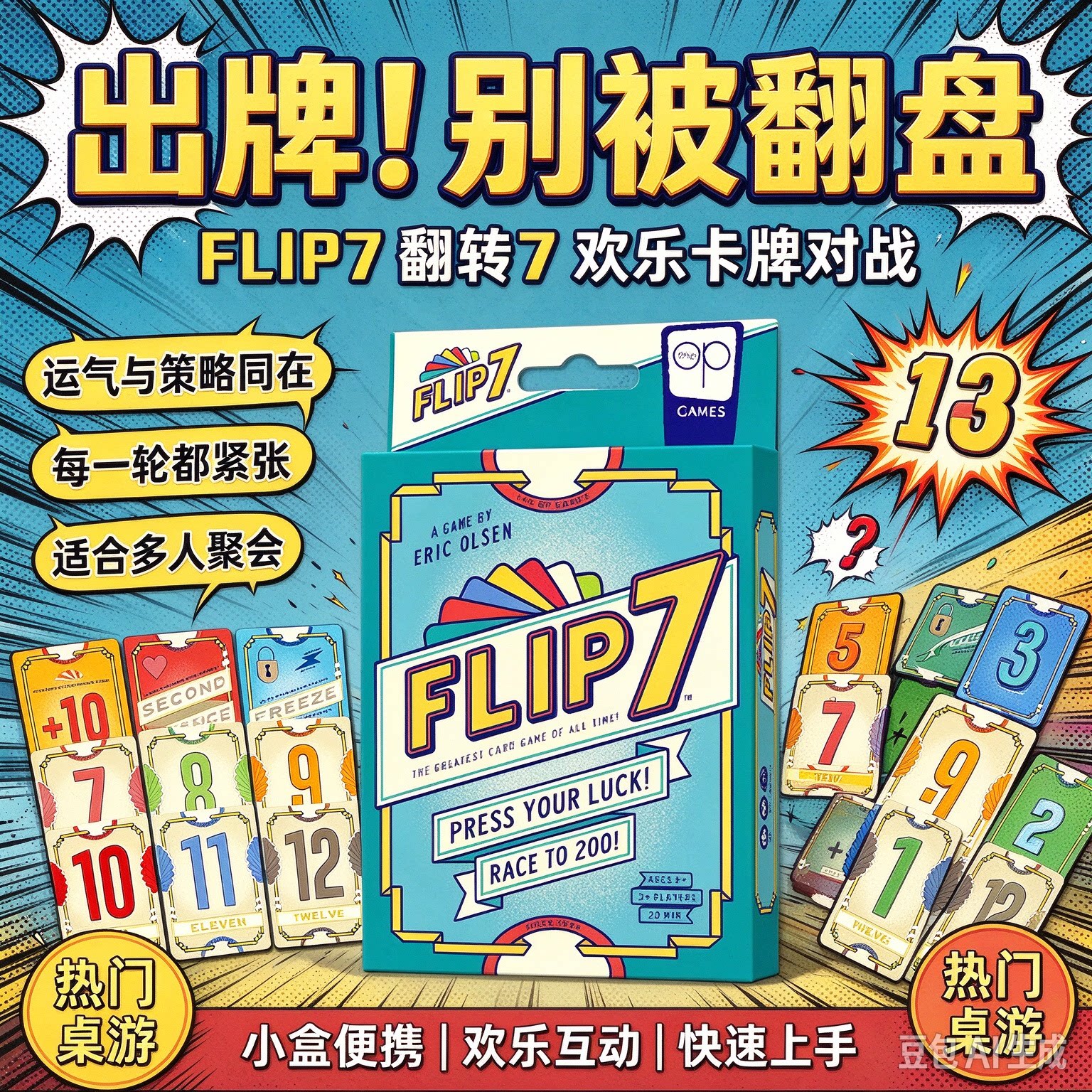flip翻转7桌游卡牌休闲聚会3人以上多人赌狗欢快运气中英文游戏