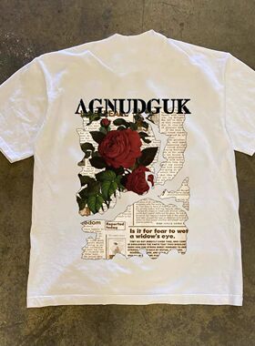 潮牌短袖t恤250G重磅美式潮流休闲字母印花T恤男百搭圆领overszie