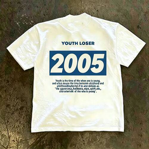 潮牌短袖t恤港风复古痞帅2005年份印花短袖男宽松ins风休闲重磅透