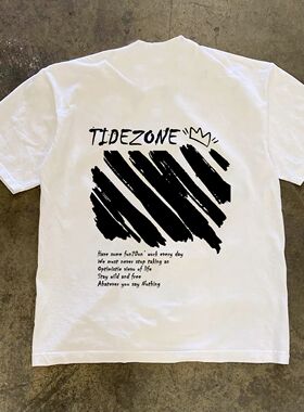 潮牌短袖t恤250G重磅美式潮流休闲字母印花T恤男百搭圆领overszie