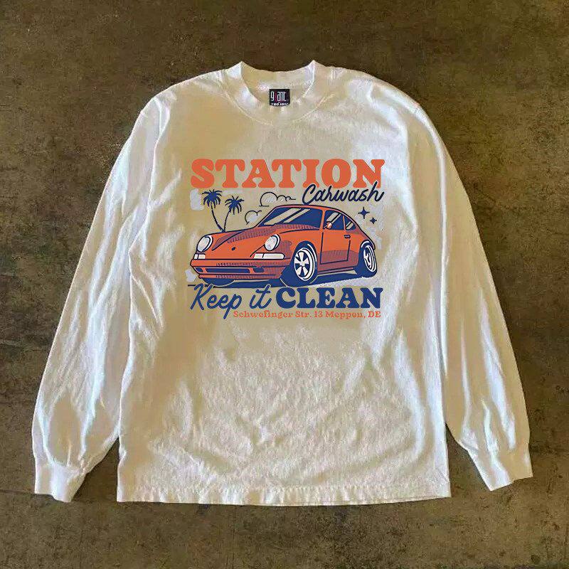 潮牌短袖t恤260g重磅长袖t恤男ins潮牌美式休闲圆领宽松上衣