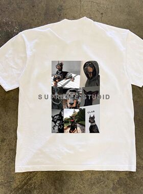 潮牌短袖t恤250G重磅美式潮流休闲字母印花T恤男百搭圆领overszie