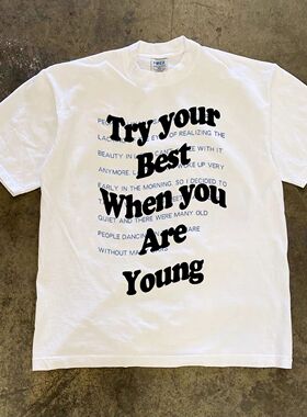 潮牌短袖t恤250G重磅美式潮流休闲字母印花T恤男百搭圆领overszie