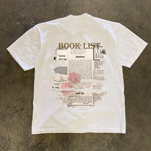 潮牌短袖t恤欧美高街复古报纸花卉印花T恤男ins痞帅潮流圆领230G