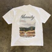 潮牌短袖 t恤美式 复古字母油画风印花T恤男ins潮流小众设计感230G