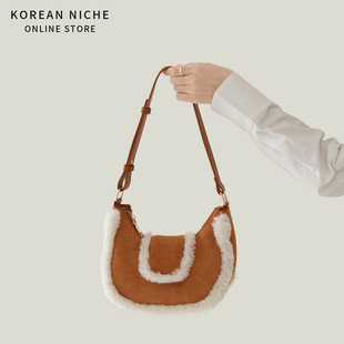 韩版高级感羊羔毛拼接腋下包包女秋冬新款复古百搭潮流手提单肩包