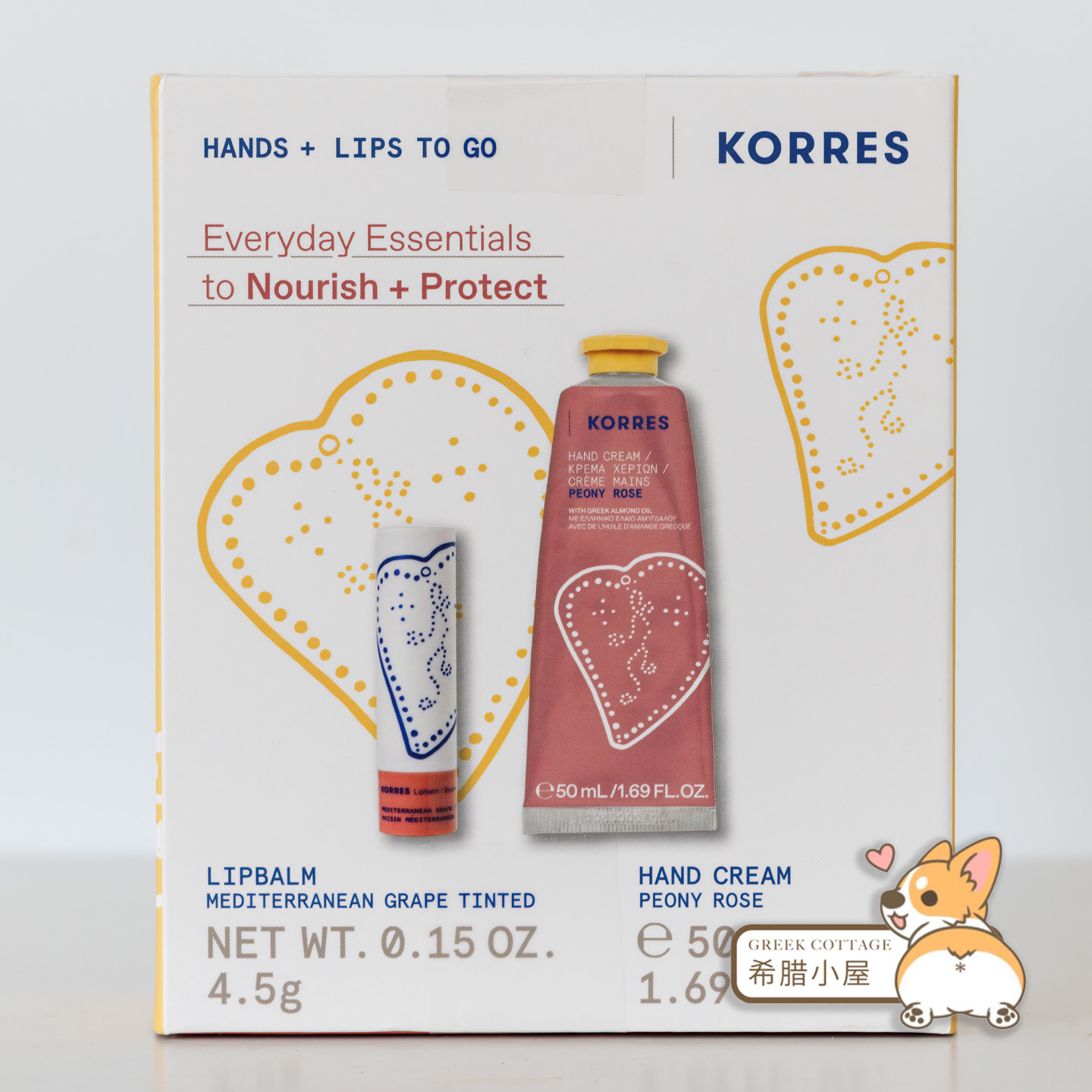 希腊代购 KORRES珂诺诗 26AW地中海葡萄润唇膏&牡丹玫瑰护手霜套x