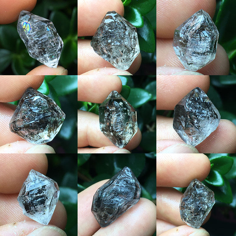 天然闪灵钻原石赫尔基蒙白水晶双尖柱黑云母幻影骸骨开窗手链配饰