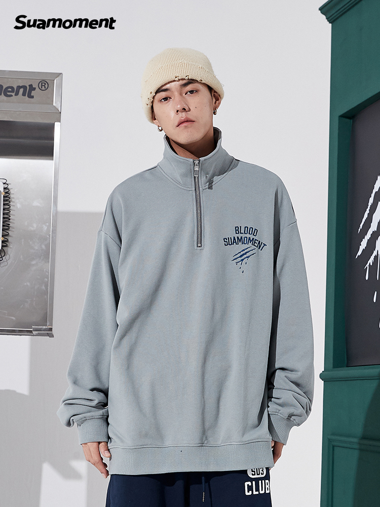 字母印花立领半拉链卫衣