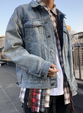 POUNCE CRUST牛仔宽松水洗做旧牛仔衣夹克外套男女情侣潮街头高街