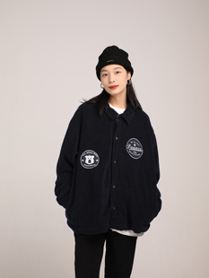 POUNCE 春秋美式刺绣北极熊羊羔绒毛外套夹克情侣男女款