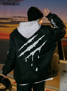 SuaMoment 一代血爪飞行夹克棉服抓痕印花宽松男女国潮牌棉衣秋冬