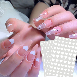 新款 小清新星芒美甲贴纸少女爱心网红白色星星3D背胶指甲油贴nail