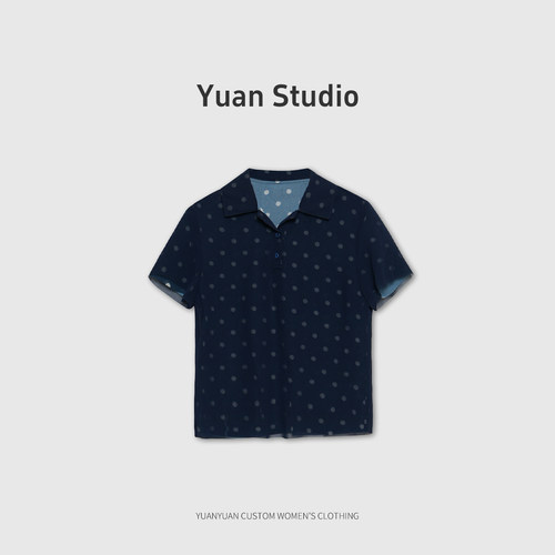 【YUAN】天丝网纱双层波点POLO短袖上衣M62B6438Z1AK