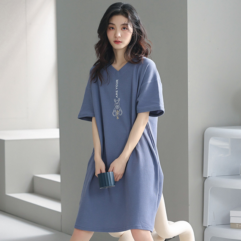 睡裙女夏季薄款女华夫格短袖睡衣