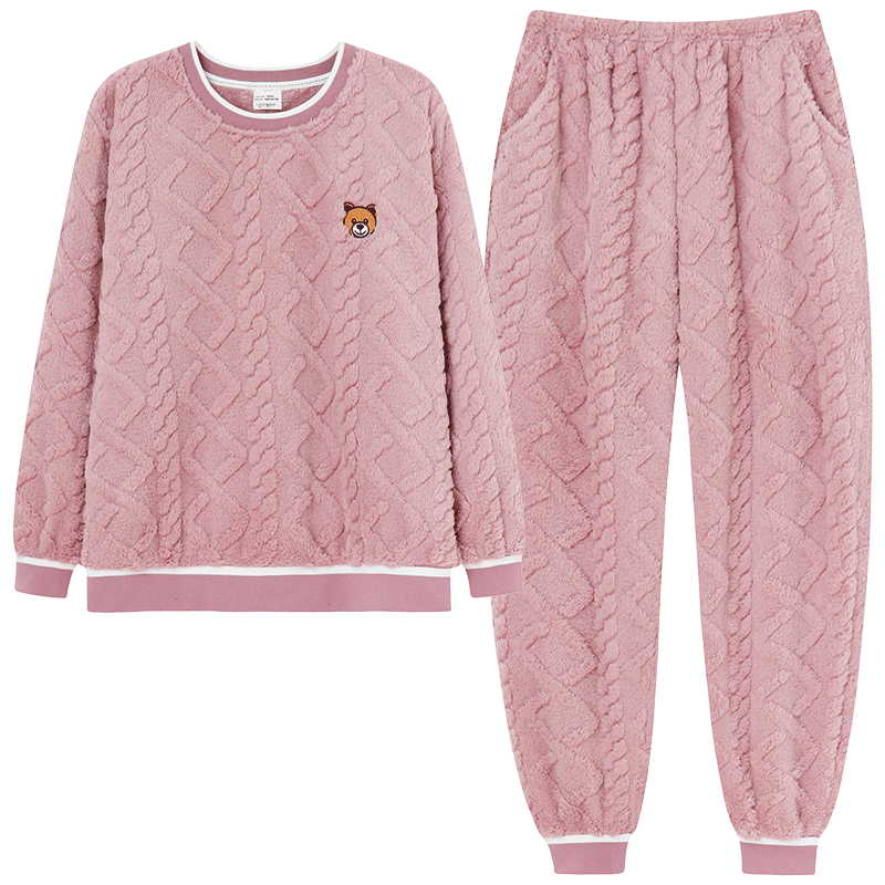 女珊瑚绒睡衣秋冬季套头加厚加绒2025年新款冬款法兰绒家居服套装