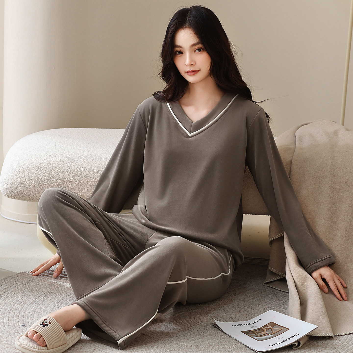 冬天睡衣海岛绒女款春秋冬季珊瑚绒2025年新款套头加绒套装可外穿