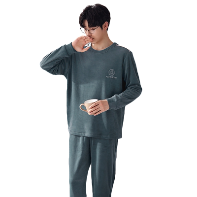 海岛绒套头睡衣男冬款薄绒