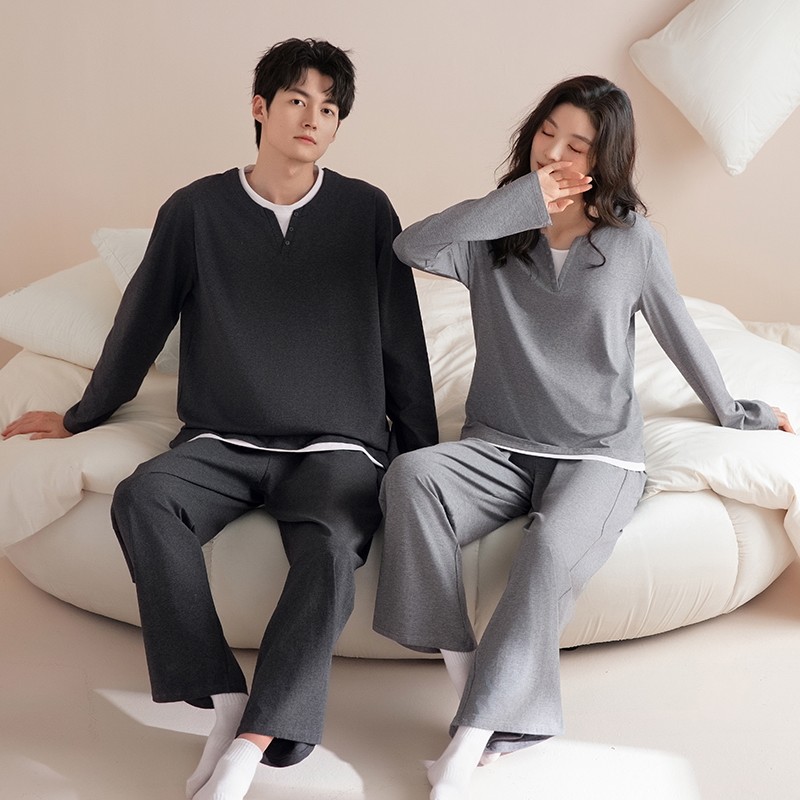 纯棉情侣薄款睡衣长袖夏款宽松女款休闲男士可外穿家居服两件套装