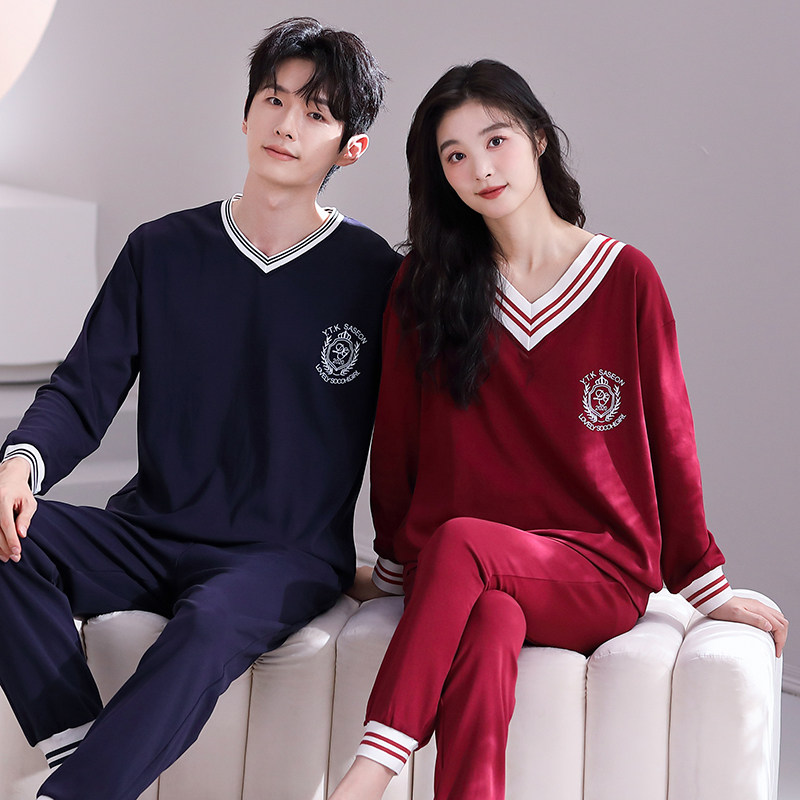 2026年新款情侣睡衣女款春秋季纯棉长袖长裤男士家居服可出门套装