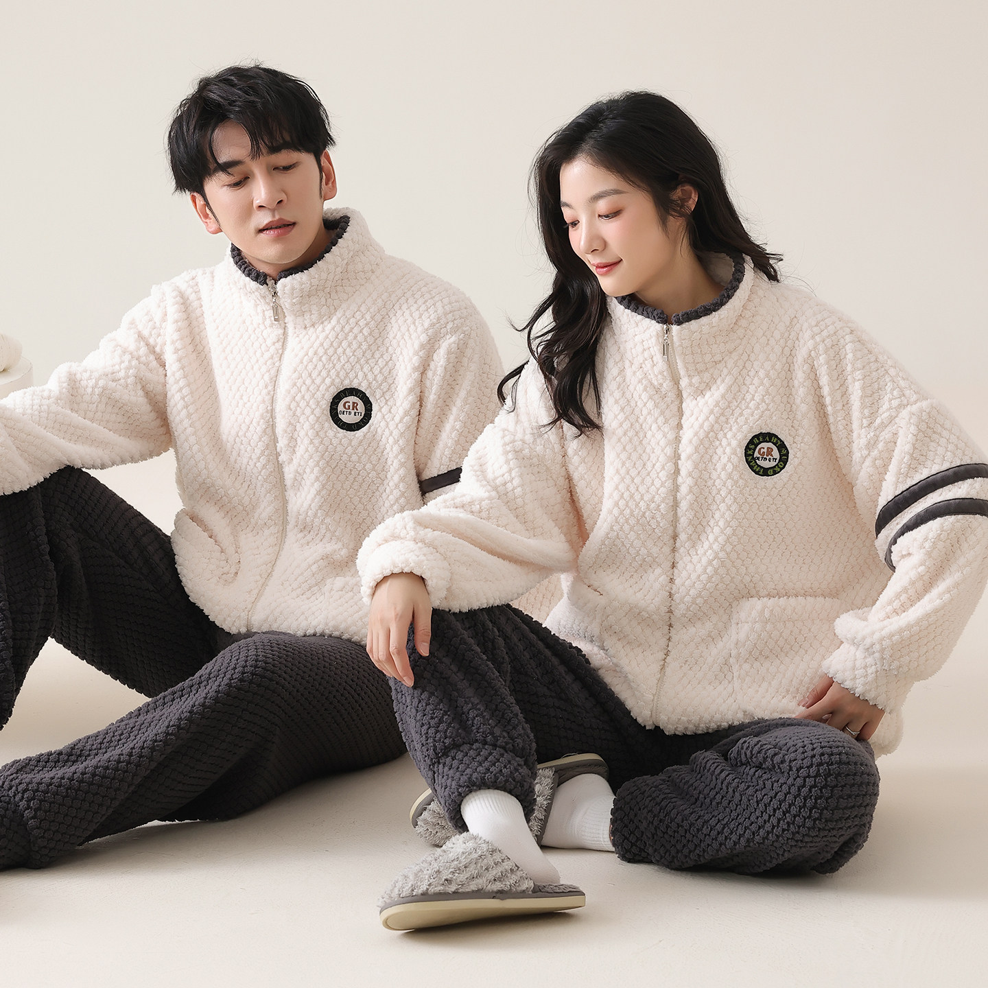 立领套头睡衣女秋冬款新款情侣珊瑚绒加厚加绒法兰绒男宽松家居服