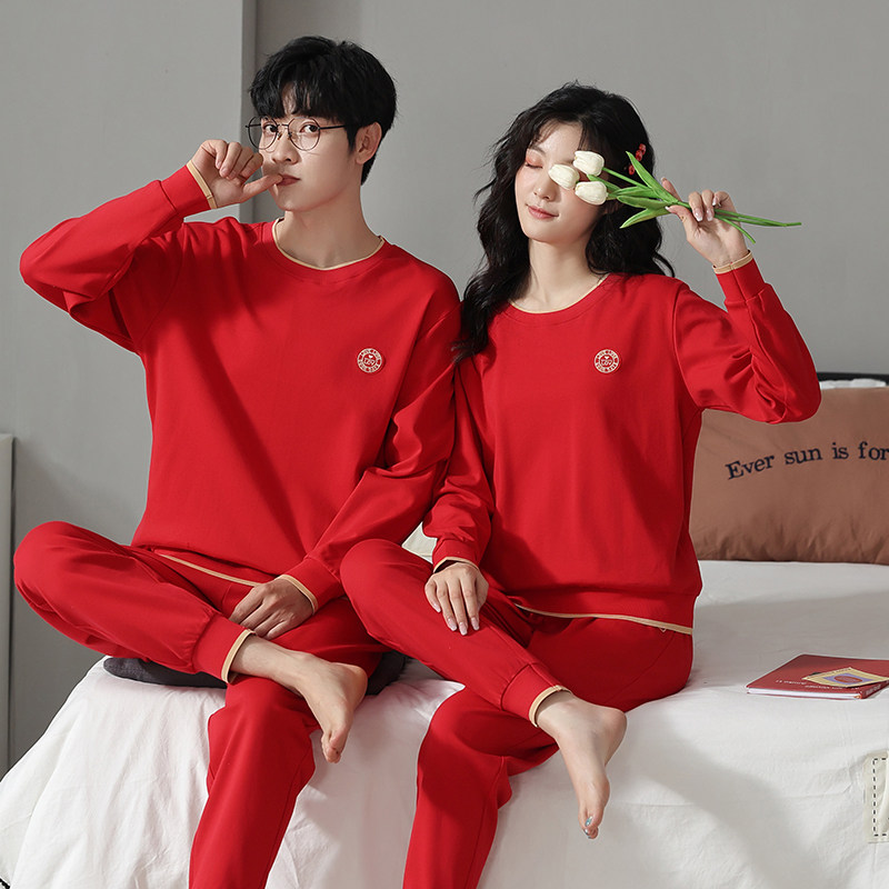 情侣睡衣秋款纯棉长袖春秋季女款家居服大红男士大码居家套装秋天,女士内衣/男士内衣/家居服,睡衣/家居服套装,淘宝优惠券,粉丝福利购,淘宝优惠卷