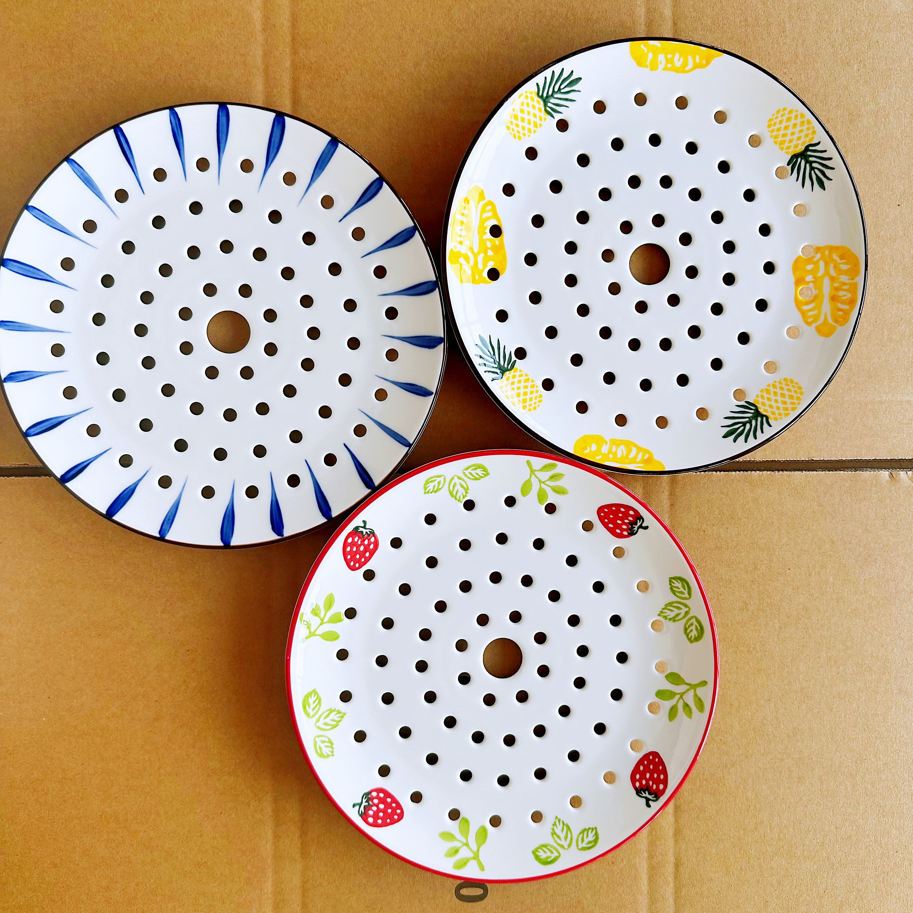 多彩陶瓷蒸盘家用蒸饺盘海鲜蒸盘