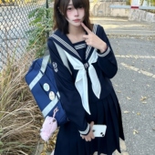 长袖 巧所工作室jk制服绀色三本鸟章基础款 秋冬款 校供水手服中间服