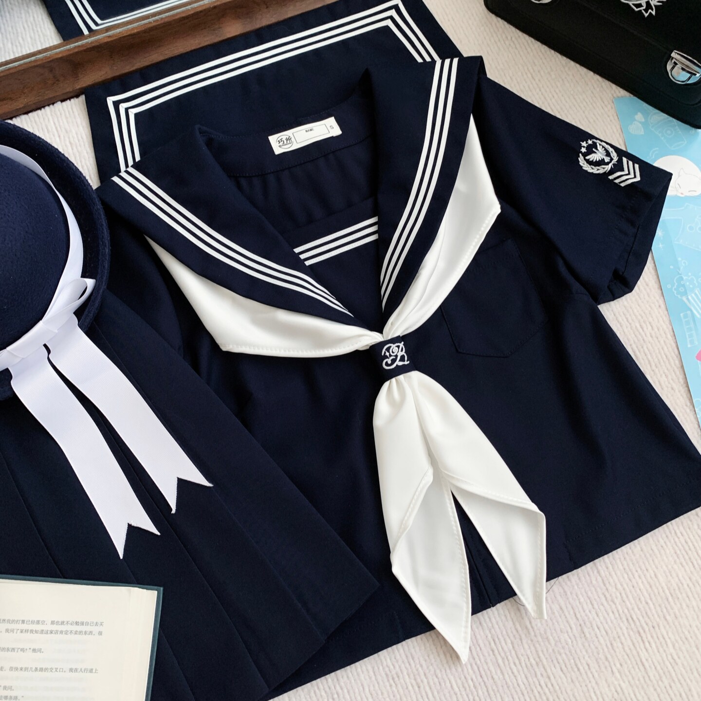 巧所工作室jk制服绀三本鸟章基础款春夏款夏服短袖校供水手服套装