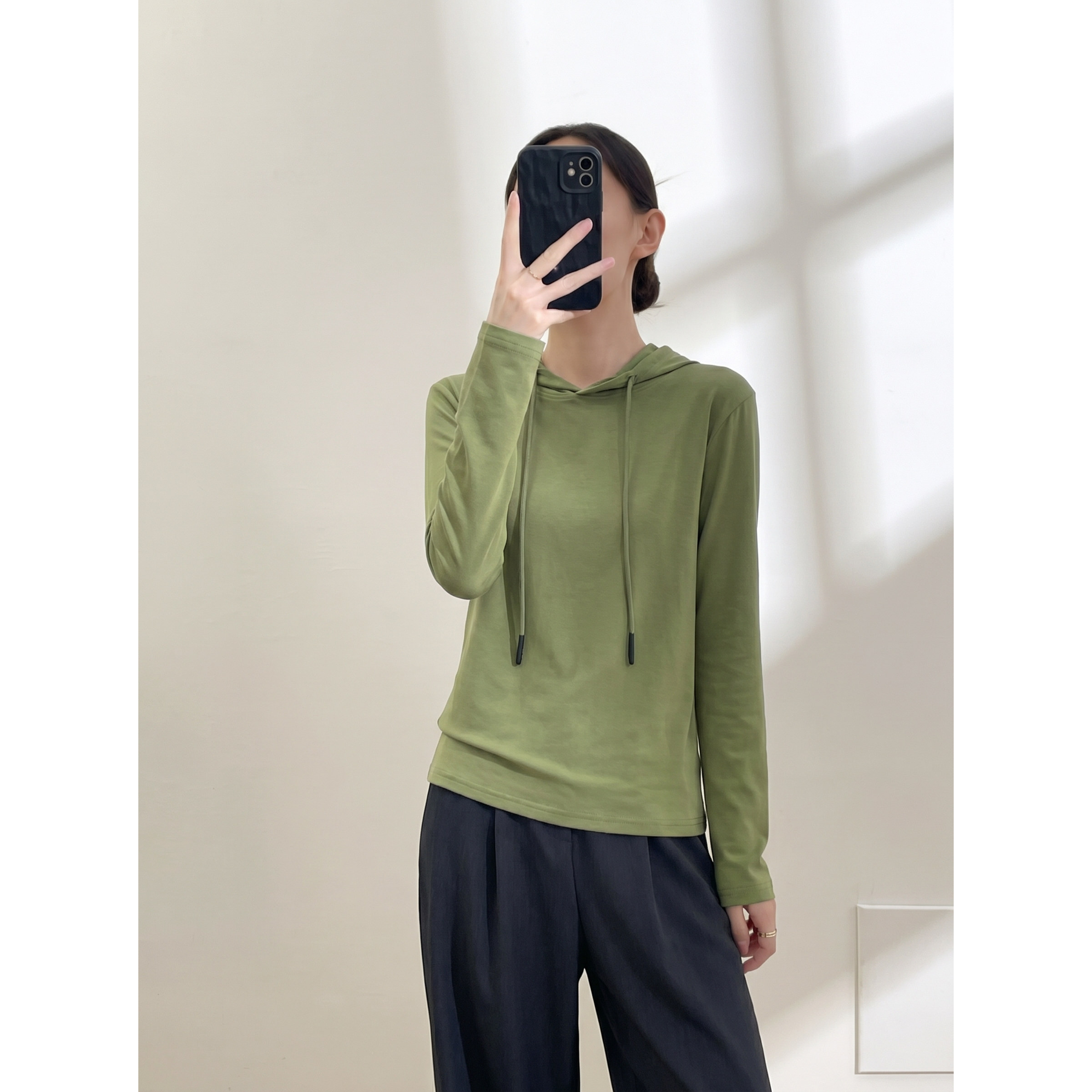 卫衣女款连帽女纯棉薄款套头抽绳外套春秋上衣打底衫修身显瘦上衣