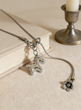 银色小马吊坠项链高级感