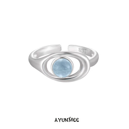 天然海蓝宝S925银镂空轻奢女戒