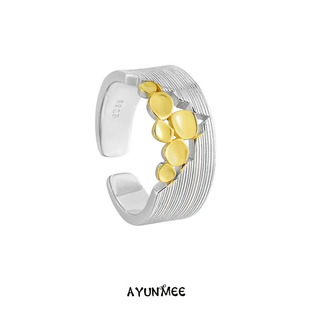 小众个性分色电镀肌理条纹高级金色圆形鳞片S925纯银戒指女潮百搭