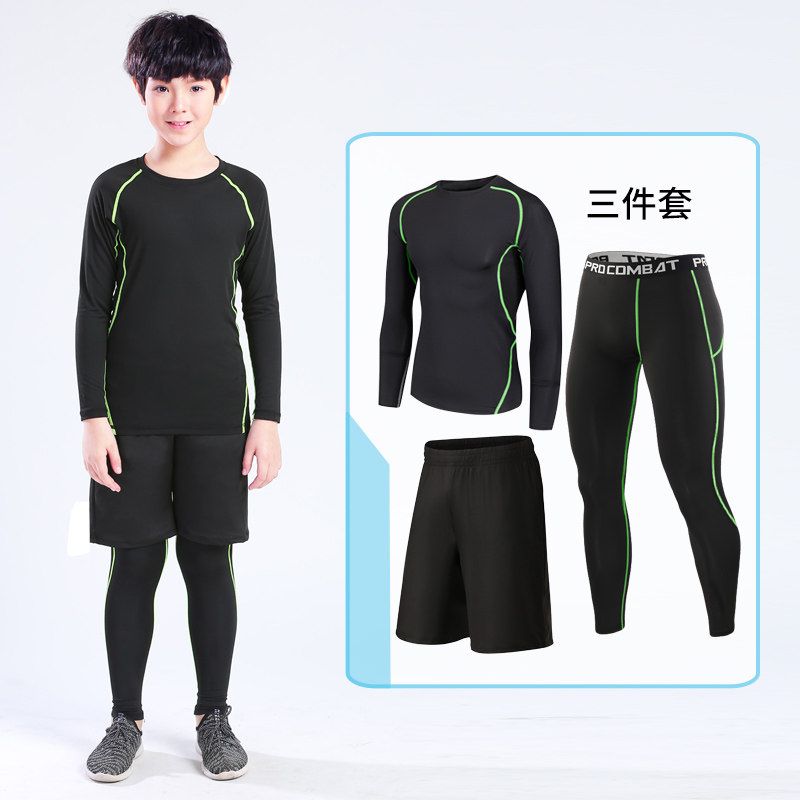 儿童紧身衣训练服男孩长袖速干跑步短袖篮球运动打底秋冬连体套装