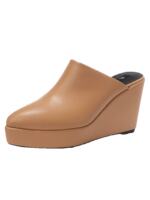 Fashionable four-season cowhide slippers, high heels, thick heels, muffin, thick soles, pointed toe caps, women's sandals, Muller commuting waterproof surface thumbnail 8