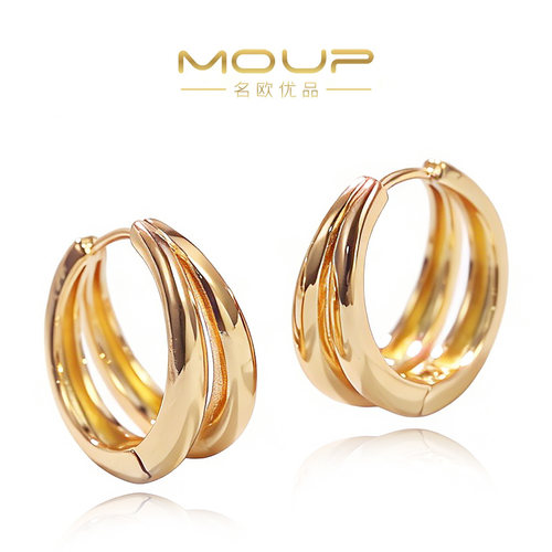 MOUP轻奢金色金属光面素圆圈耳环女高级感百搭小众设计耳饰时尚
