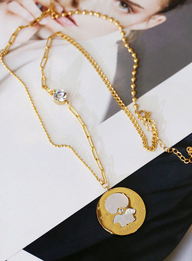 贝壳项链网红毛衣链钛钢吊坠挂件