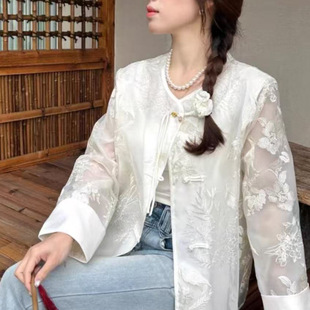 刺绣盘扣高级感ZX711圆领气质女上衣长袖 春夏季 国风短外套新中式