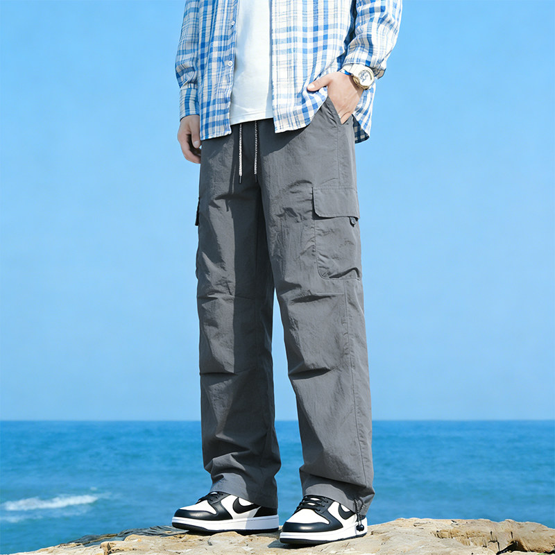 夏季多口袋系绳休闲裤舒适百搭日常运动潮裤美式潮流宽松工装裤男