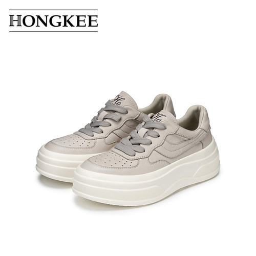 Hongkee/红科女鞋2026春季厚底简约系带板鞋舒适休闲鞋HC66D101