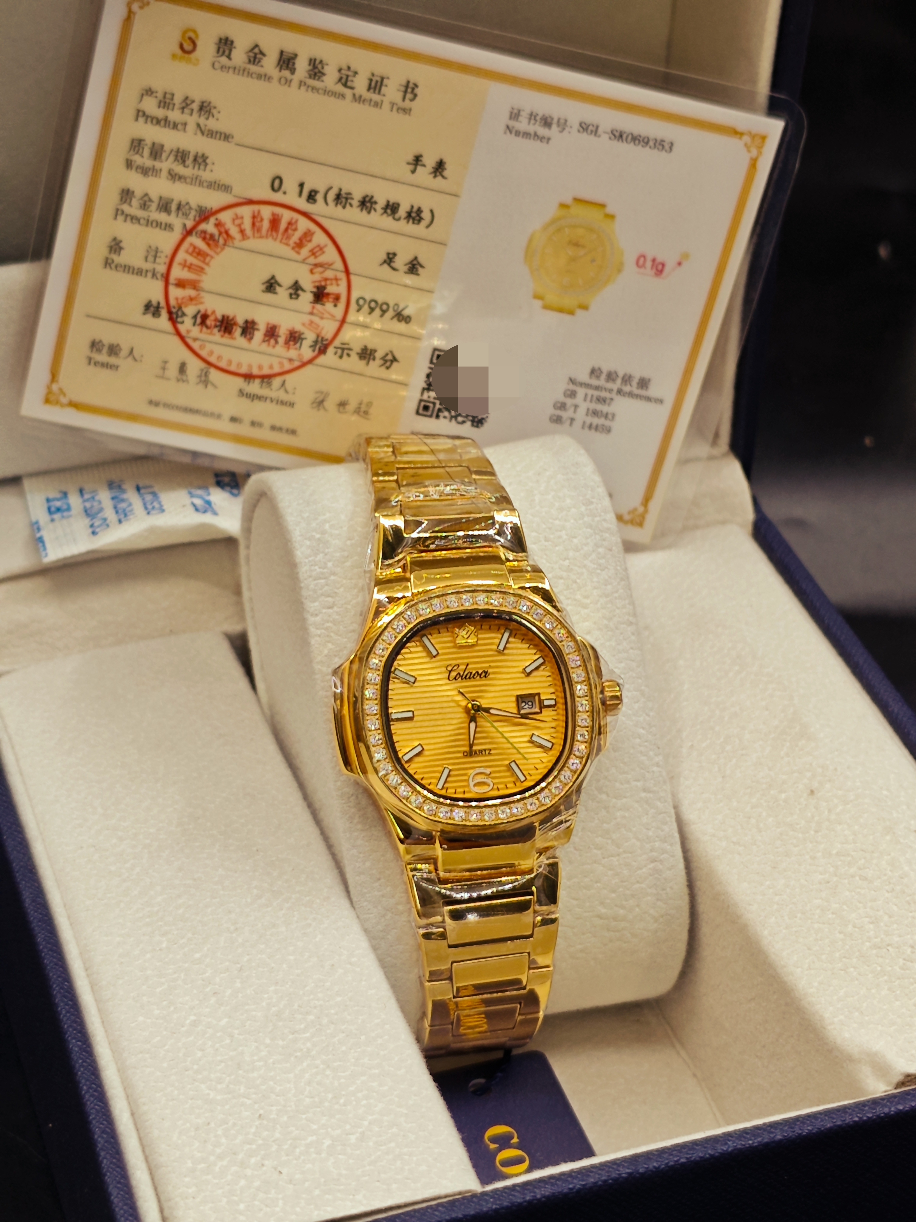 全新原装999纯金克劳伦CL2021女装34mm石英金表(logo含金0.1克)