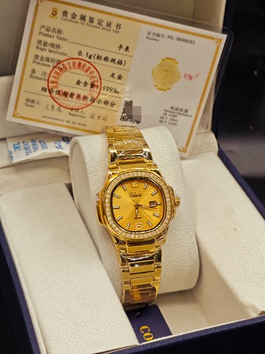 全新原装999纯金克劳伦CL2021女装34mm石英金表(logo含金0.1克)