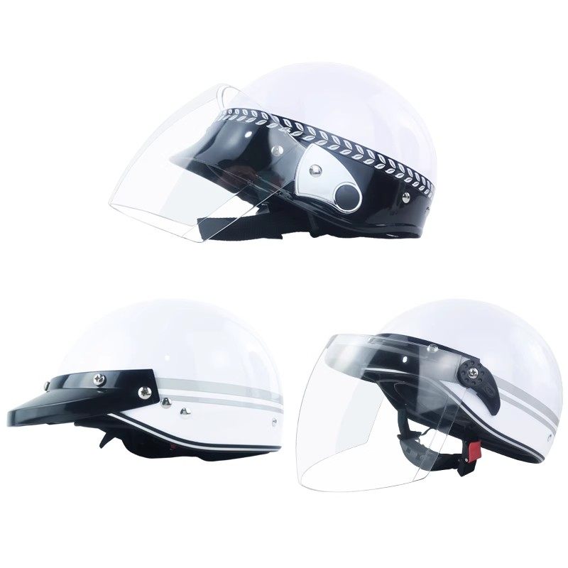 夏季骑行头盔保安执勤安全帽电动车摩托车白色防护头盔夏盔护风